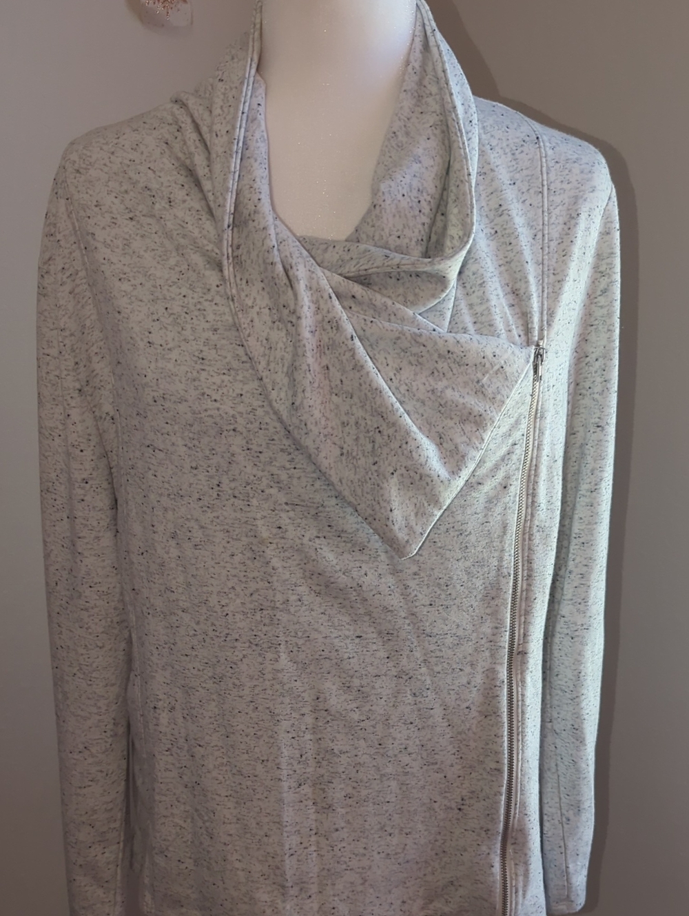 Heather Light Gray Asymmetric Zip Women’s Sweater